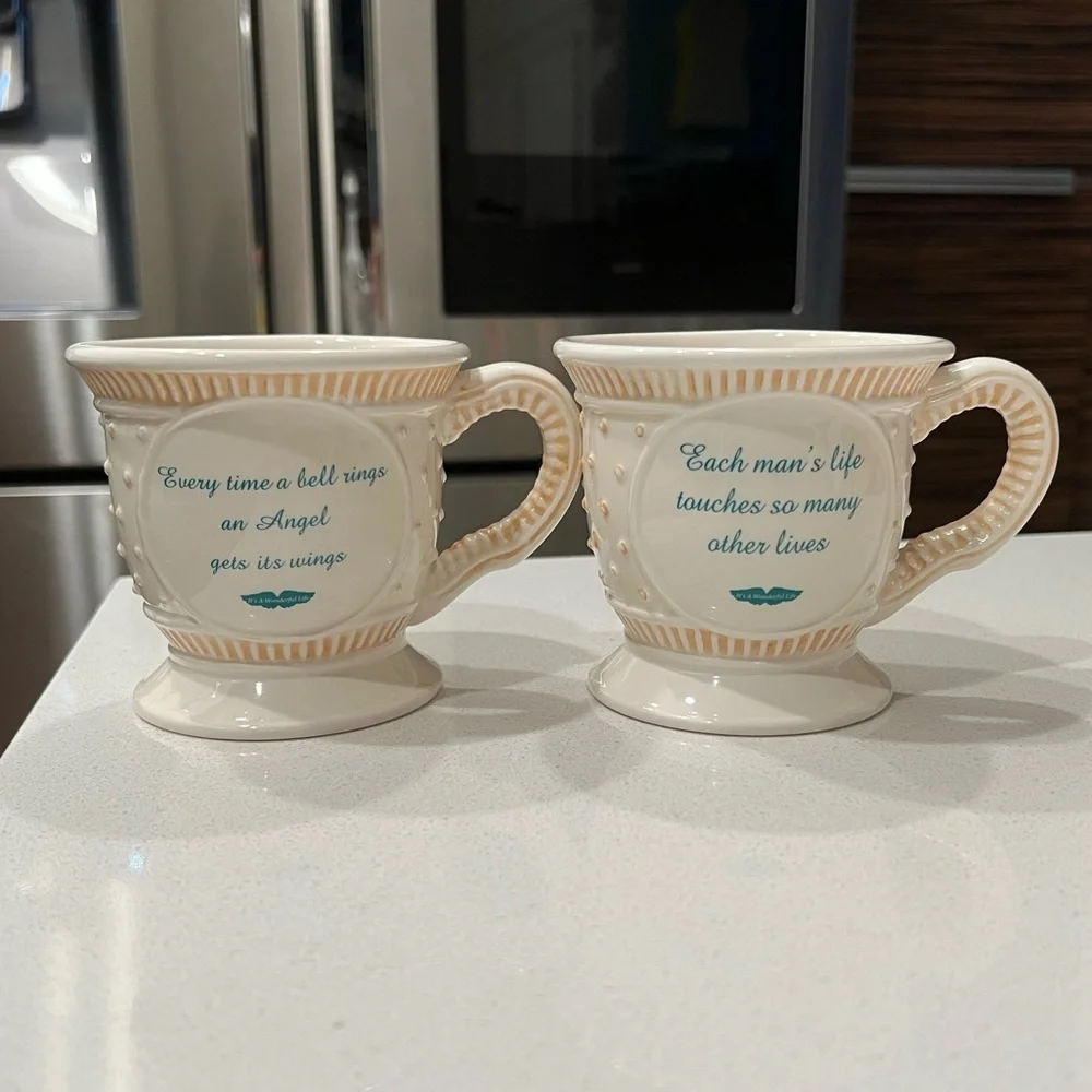 Vintage 2002 It's a Wonderful Life Mugs Angel Wings Christmas - Picture 3 of 9